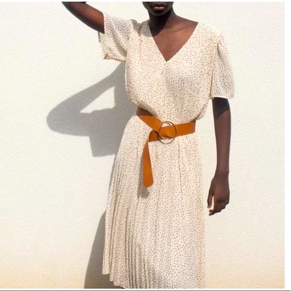 ZARA MICRO PLEATED RELAXED MIDI DRESS ANIMAL PRINT STYLE SIZE SMALL - Picture 2 of 4